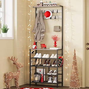 5-in-1 Hall Tree with Console Table & Shoe Rack