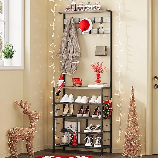 5-in-1 Hall Tree with Console Table & Shoe Rack