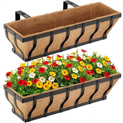 Iron Railing Planter Box with Coco Liner & Support Rod