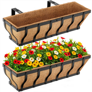 Iron Railing Planter Box with Coco Liner & Support Rod