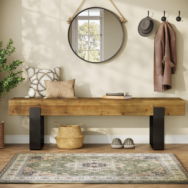 63" Farmhouse Entryway Bench with Metal Legs