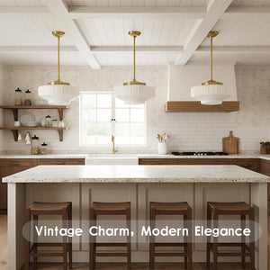 Vintage Milk Glass Pendant Light – White Floral, E26