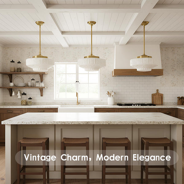 Vintage Milk Glass Pendant Light – White Floral, E26