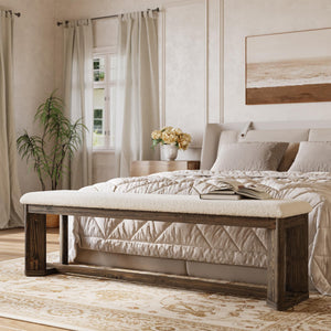 63" Upholstered Bench with Faux Lamb Fur Seat