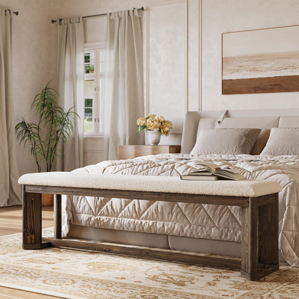 63" Upholstered Bench with Faux Lamb Fur Seat