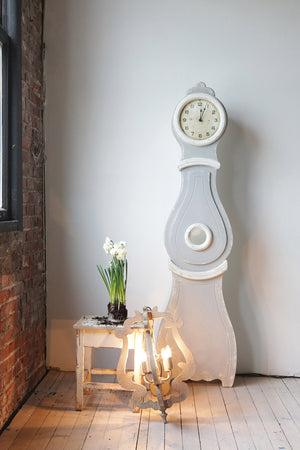 Distressed Grey Wood Grandfather Wall Clock