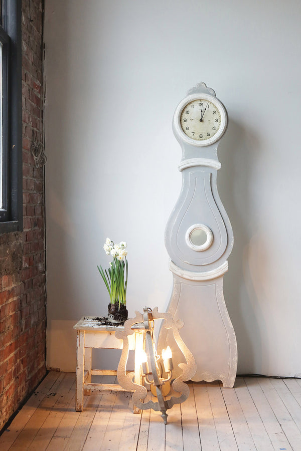 Distressed Grey Wood Grandfather Wall Clock