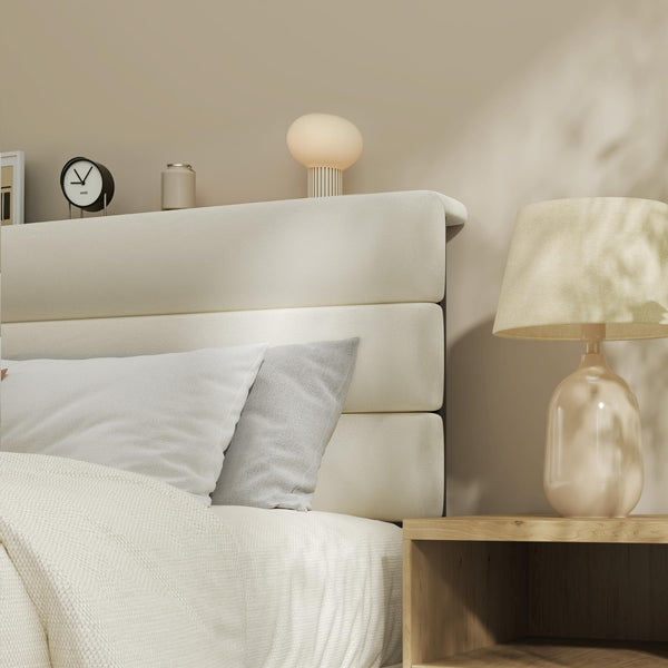 Velvet Upholstered Platform Bed Frame with Headboard