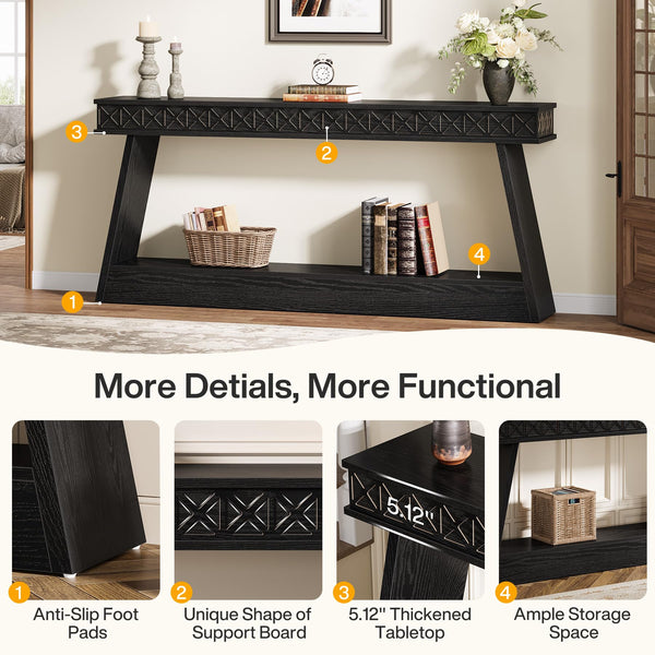 70.9" Farmhouse Console Table with 2-Tier Storage