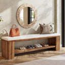 63" Solid Wood Entryway Bench with Removable Cushion & Fluted Legs