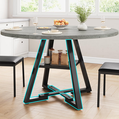 Round Dining Table Set for 4 with Storage Shelf - 47 Inch Black