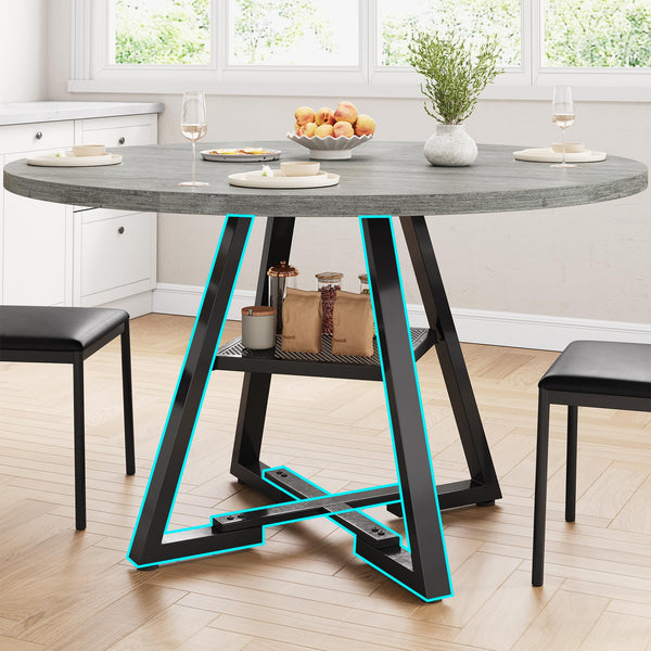 Round Dining Table Set for 4 – 47" 5-Piece with Storage Shelf