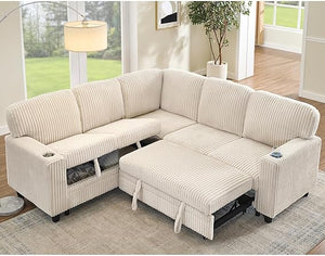 L-Shaped Sectional Sleeper Sofa with Pull-Out Bed & Storage