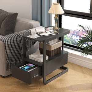 Narrow Side Table with Drawer and Open Shelf