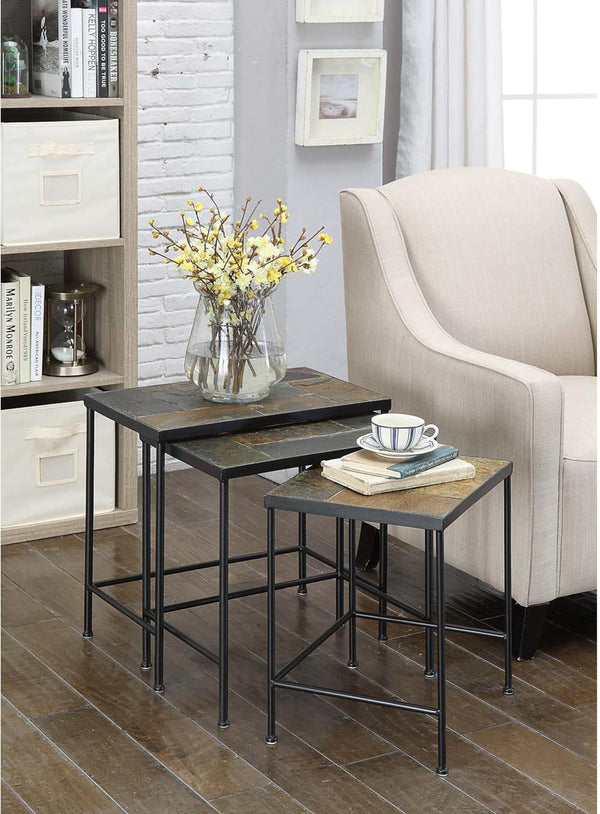 Slate Nesting Tables Set of 3 with Stone Top