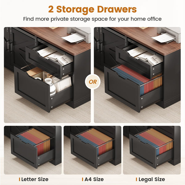 L-Shaped Standing Desk with Storage Drawers & Power Outlets