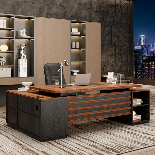 L-Shaped Executive Desk with Storage & Power Outlet, 78"