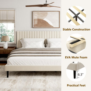 King Size Velvet Upholstered Platform Bed Frame
