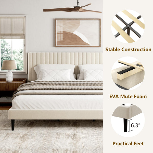 King Size Velvet Upholstered Platform Bed Frame