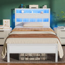 Platform Bed Frame with LED Lights & Charging Station