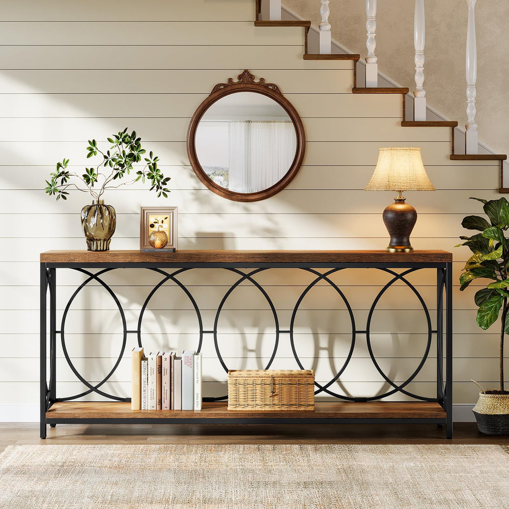 Industrial Console Table with Storage Shelf