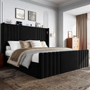 Wingback Velvet Platform Bed with Reading Lights & Charging Station