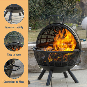 35-Inch Sphere Wood Burning Fire Pit with BBQ Grill