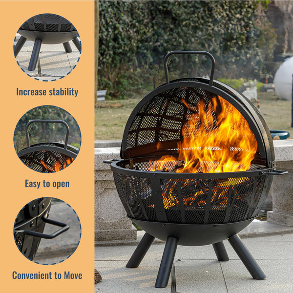 35-Inch Sphere Wood Burning Fire Pit with BBQ Grill