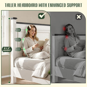 Queen Size Bed Frame with Storage Drawers and Upholstered Headboard