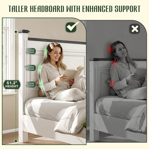 Queen Size Bed Frame with Storage Drawers and Upholstered Headboard