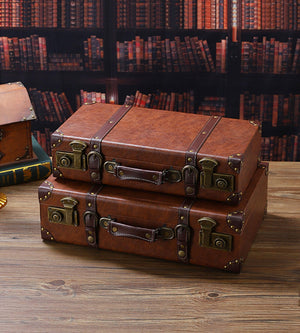 Vintage Leather Suitcase Set with Wooden Frame