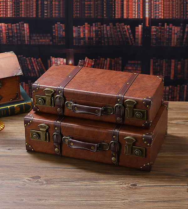 Vintage Leather Suitcase Set with Wooden Frame
