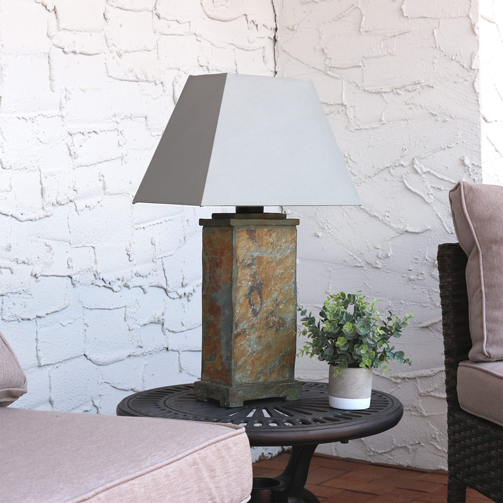 Modern Slate Outdoor Table Lamp with Cotton Shade, Set of 2