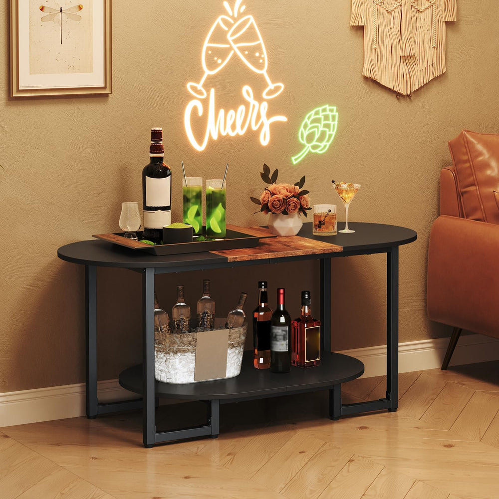 Oval Coffee Table with 2-Tier Open Storage Shelf