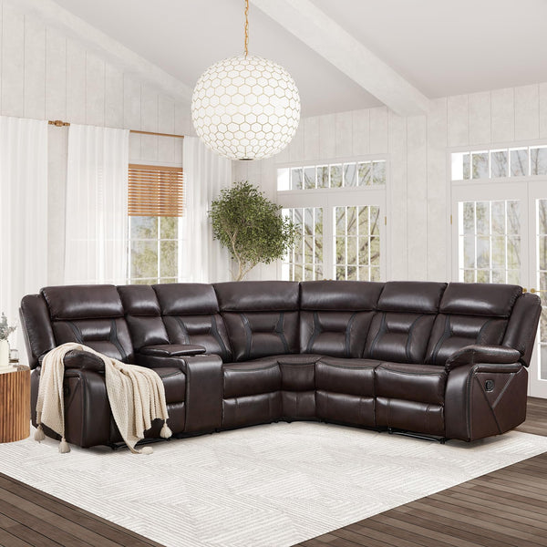 L-Shaped Faux Leather Reclining Sectional Sofa with Console & Storage