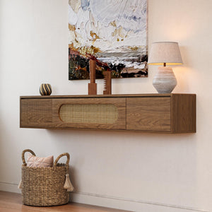 71" Floating TV Stand Wall Mounted with Drawers & Flip-Down Cabinet