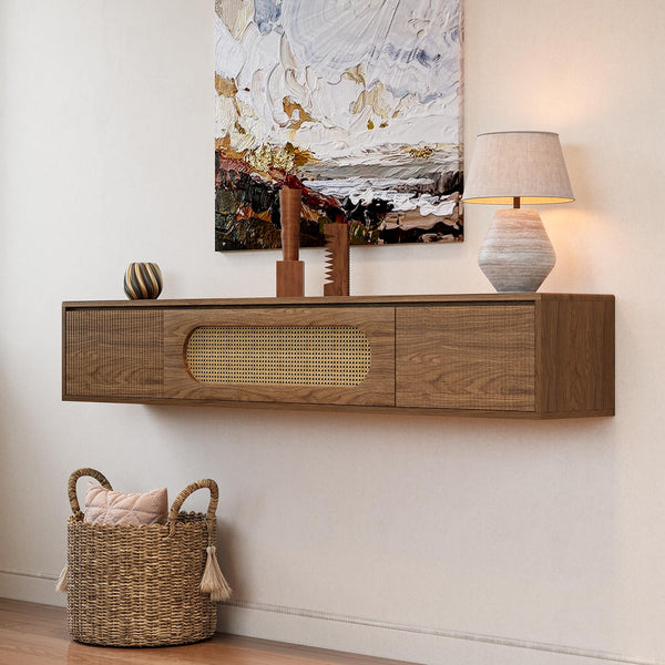 71" Floating TV Stand Wall Mounted with Drawers & Flip-Down Cabinet