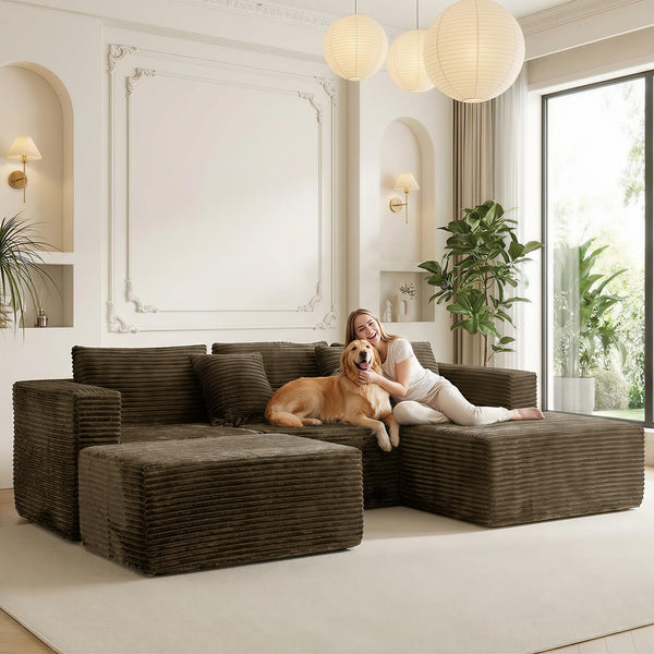 110" Modular Sectional Sofa with Ottoman