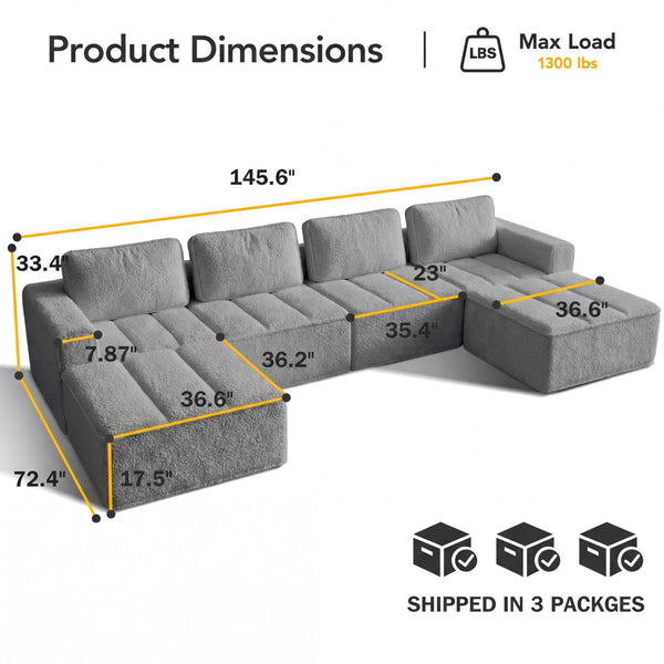 Modular Sectional Sofa with Ottoman – L-Shape & U-Shape, Cloud Couch, No Assembly