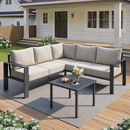 L-Shaped Outdoor Sectional Sofa Set with Coffee Table