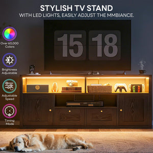 57" Modern TV Stand with LED Lights & Charging Station