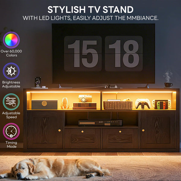 57" Modern TV Stand with LED Lights & Charging Station