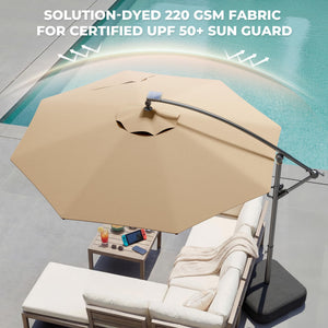 10 ft Offset Patio Umbrella with Solar LED Lights & Base