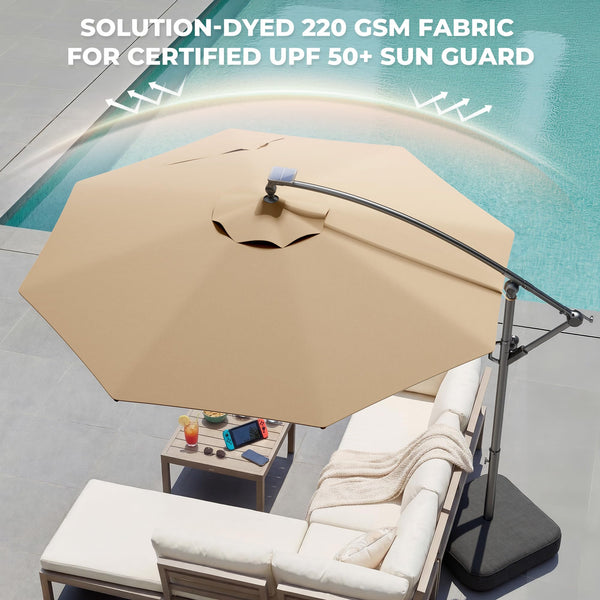10 ft Offset Patio Umbrella with Solar LED Lights & Base