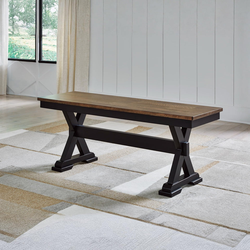 Farmhouse 48" Dining Bench – Dark Brown & Black