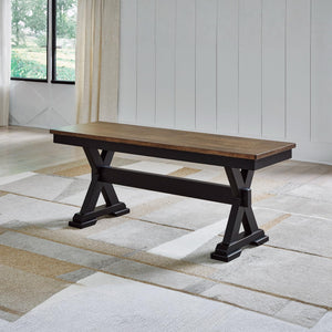 Farmhouse 48" Dining Bench – Dark Brown & Black