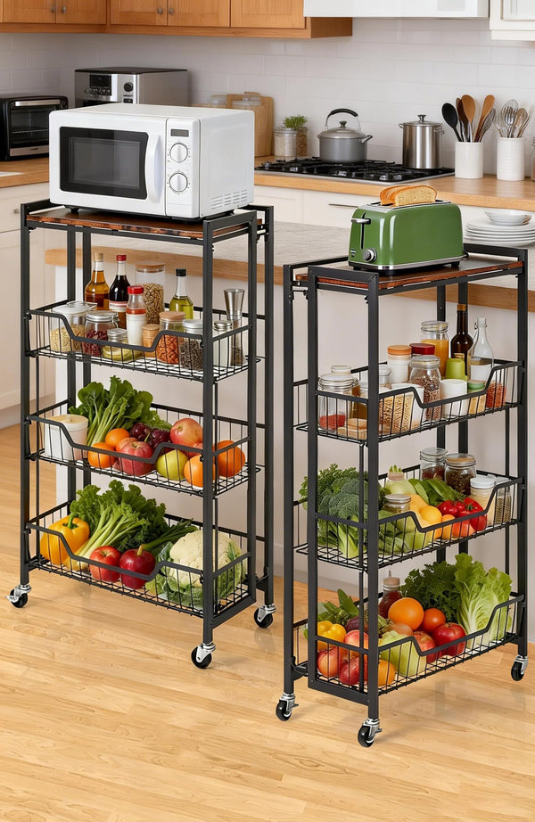 4-Tier Foldable Storage Cart with Lockable Casters