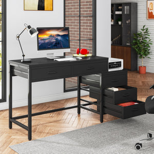 Computer Desk with 5 Drawers and Reversible File Cabinet