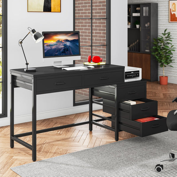 Computer Desk with 5 Drawers and Reversible File Cabinet