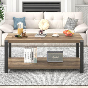 Industrial Rectangle Coffee Table with Storage Shelf
